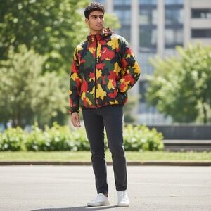 LRG Windbreaker Jacket Mens S Multi‎ Maple Leaf Camo Full Zip Hooded Streetwear